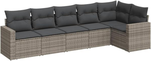 vidaXL 6-tlg. Garten-Sofagarnitur mit Kissen Grau Poly Rattan 3251327