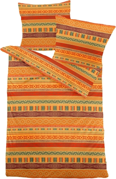 Dormisette Bettwäsche 135x200cm Orientalisch Streifen Punkte Orange, Biber, 2 teilig, Edelbiber, mit Reißverschluss