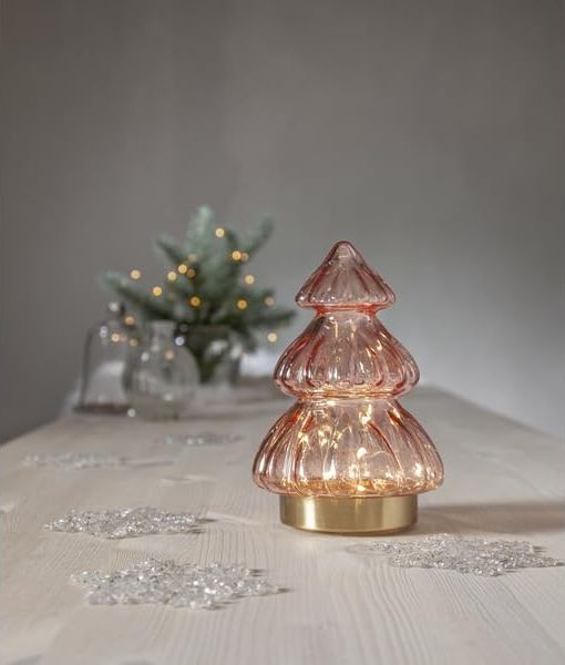 LED Tischleuchte ,Abete aus Glas, Tannenbaum, Batterie, rosa, H 18cm