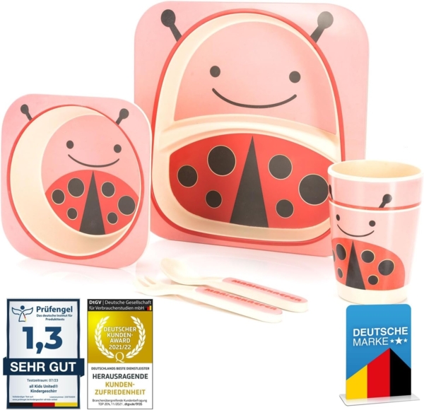 all Kids United Kindergeschirr-Set Tier-Motiv Geschirr (5-tlg), Teller, Schüssel, Besteck, Becher