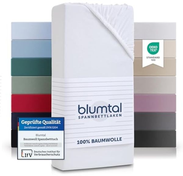 Blumtal® Baumwolle Spannbettlaken 90x190 cm Basics Jersey im 2er Set - Bettlaken 90x190 cm - Oeko-TEX zertifiziertes Spannbetttuch 90x190 cm - Matratzenbezug 90x190 cm - Leintuch - Weiß