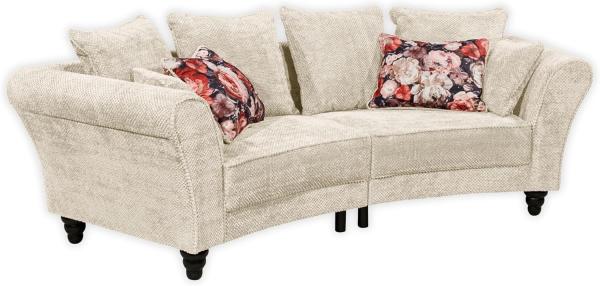 CORINNA Sofa in Ivory - Geschwungene Wohnzimmer Couch mit Massivholz Füßen - 290 x 77 x 95 cm (B/H/T)