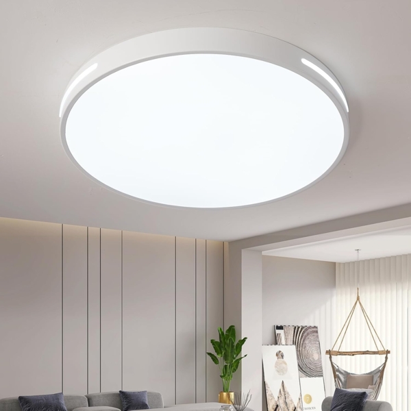 Natsen Deckenleuchte LED Deckenlampe, 96W, Voll dimmbar mit Fernbedienung, 3000K-6000K, Warmweiß bis kaltweiß, Rund Leuchte für Wohnzimmer, Gastzimmer, Büro (Weiß 50x50x5cm)