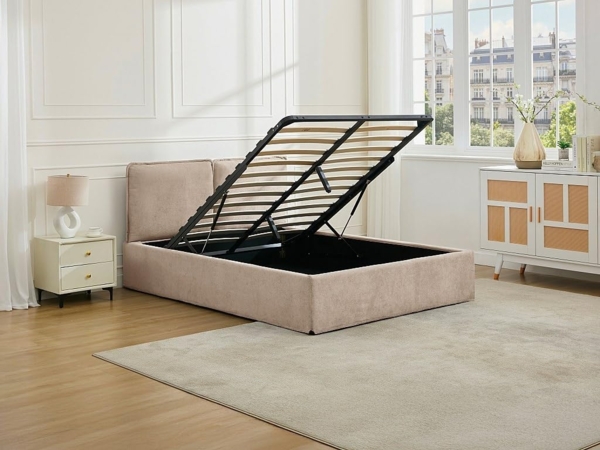 Vente-unique - Bett mit Stauraum mit abnehmbarem Bezug – 140 x 190 cm – Stoff – Beige – TENESE Bild 2