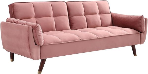 Vente-unique - GULCAN Sofa SamtStoff Puderrosa - B 90 cm x H 82 cm x L 211 cm