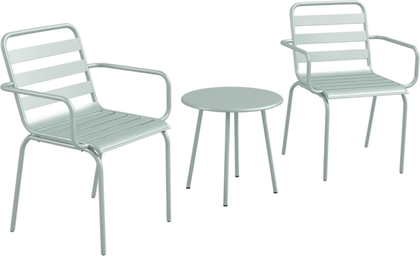 Outsunny Balkonset Bistroset Gartenmöbel Set mit 1 Couchtisch, 2 Stapelbaren Stühlen, (Sitzgruppe, 3-tlg, Gartensitzgarnitur), für Balkon, Terrasse, Stahl, Grün