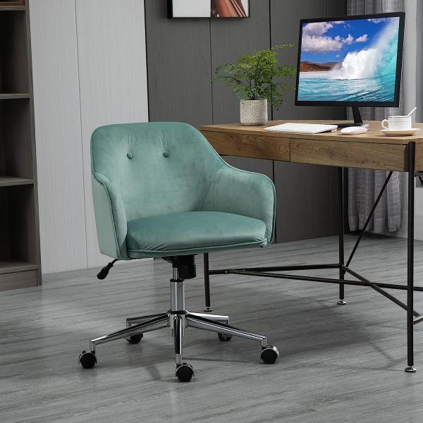 Vinsetto Bürostuhl mit Wippenfunktion Home-Office-Stuhl höhenverstellbarer Schreibtischstuhl ergonomisch 360°-Drehräder Samt-Touch-Polyester Nylon Grün 61 x 59 x 80,5-90,5 cm Bild 2