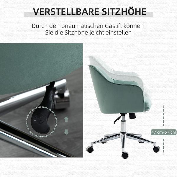 Vinsetto Bürostuhl mit Wippenfunktion Home-Office-Stuhl höhenverstellbarer Schreibtischstuhl ergonomisch 360°-Drehräder Samt-Touch-Polyester Nylon Grün 61 x 59 x 80,5-90,5 cm Bild 4