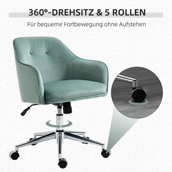 Vinsetto Bürostuhl mit Wippenfunktion Home-Office-Stuhl höhenverstellbarer Schreibtischstuhl ergonomisch 360°-Drehräder Samt-Touch-Polyester Nylon Grün 61 x 59 x 80,5-90,5 cm Bild 7