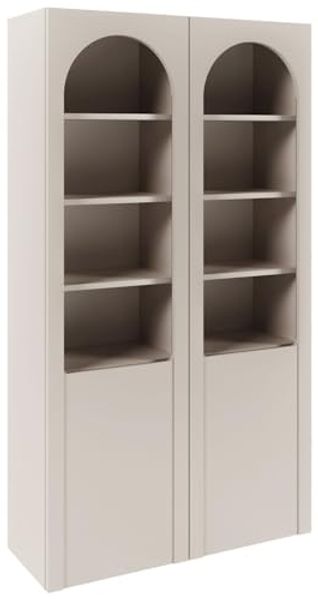 Selsey Glasvitrine Arkadia Zweiflügelige Glas Vitrine in Kaschmir Vitrinenschrank mit Glaseinsätzen 8 Glasböden & 4 Fächer Laminierte Spanplatte Tip-On-System 100 cm Breite Wohnzimmer/Büro