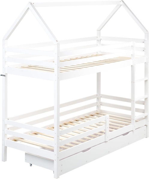 Hochbett mit Schubladen Haus Kiefernholz GIRGOLS 90 x 200 cm mit Stauraum Weiß Bild 5