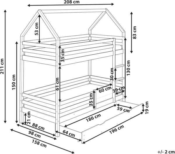 Hochbett mit Schubladen Haus Kiefernholz GIRGOLS 90 x 200 cm mit Stauraum Weiß Bild 3