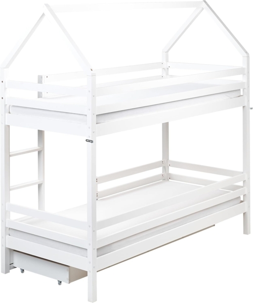 Hochbett mit Schubladen Haus Kiefernholz GIRGOLS 90 x 200 cm mit Stauraum Weiß Bild 8