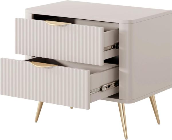 Nachttisch Literpo, geriffelte Fronten, Metallfüße, Aluminiumgriffe (Farbe: Beige) Bild 5