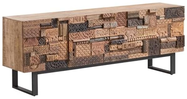 Sideboard massivum Greenland Mango Holz braun 200x75x40 cm rustikale Kommode Anrichte Massivholz mit Türen Unikat Esszimmer Wohnzimmer