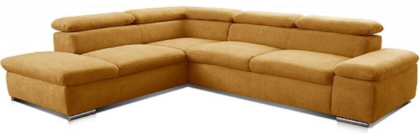 Cavadore Ecksofa Alkatraz / Großes Eck-Schlafsofa mit Ottomanen links und verstellbaren Kopfstützen/ Modernes Design / 274 x 66 x 228 cm / Gelb