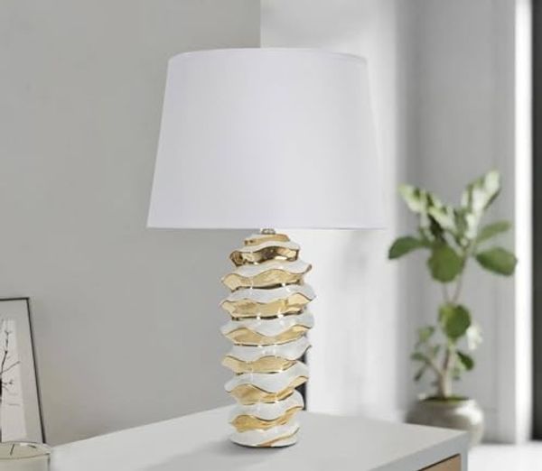 Dmora Tischlampe Baressa Weiß Schirm Fassung e28