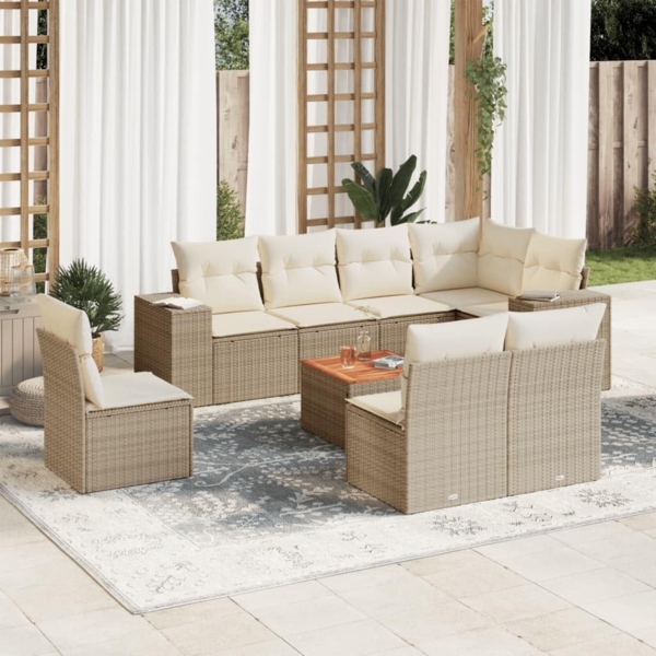 vidaXL 9-tlg. Garten-Sofagarnitur mit Kissen Beige Poly Rattan 3225484 Bild 2