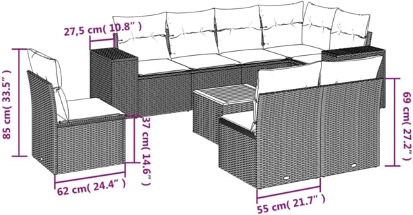 vidaXL 9-tlg. Garten-Sofagarnitur mit Kissen Beige Poly Rattan 3225484 Bild 3