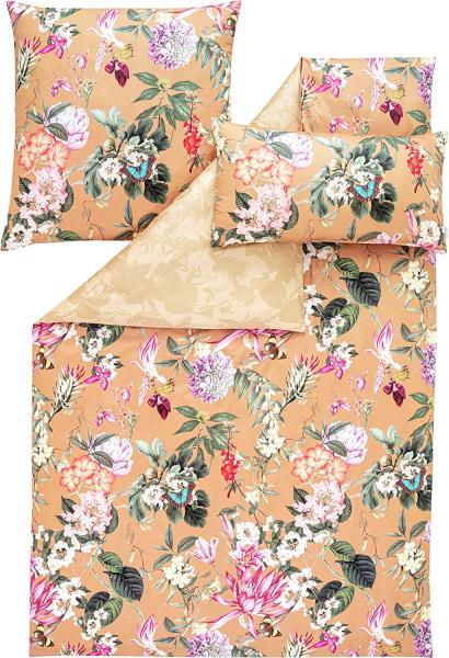 Estella Mako-Satin Bettwäsche DD 155x220 Fiore messing Blumen Wende 7903-740