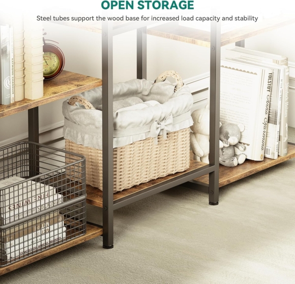 YITAHOME Bücherregal, Bodenstehendes Standregal mit 14 Ablagen und Haken, Hohes Regal, Ausstellungsregal mit stabilem Metallrahmen, für Wohnzimmer, Home Office, Vintagebraun Bild 4