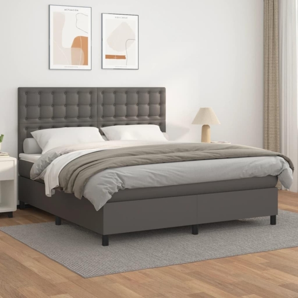 vidaXL Boxspringbett mit Matratze Grau 180x200 cm Kunstleder 3142861