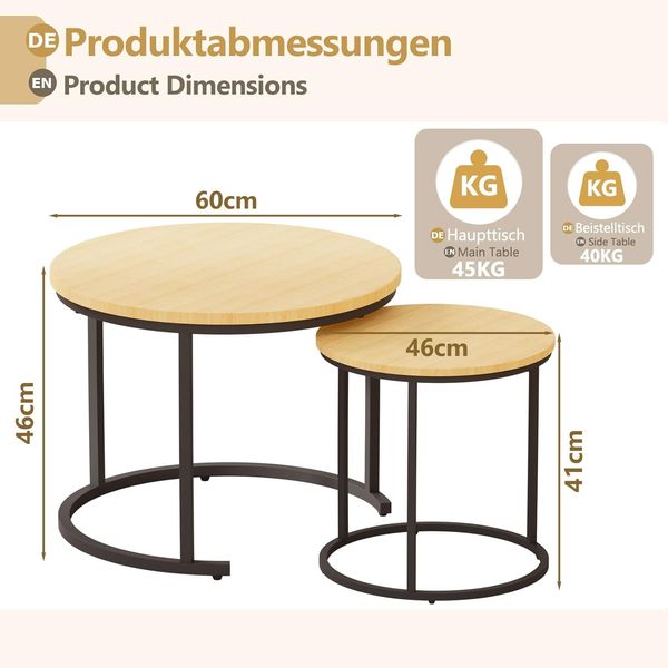 Yorbay Couchtisch 2er Set Runde Beistelltische aus Holz & Metall Moderne Kaffeetische, Beistelltische für Wohnzimmer Schlafzimmer Bild 3