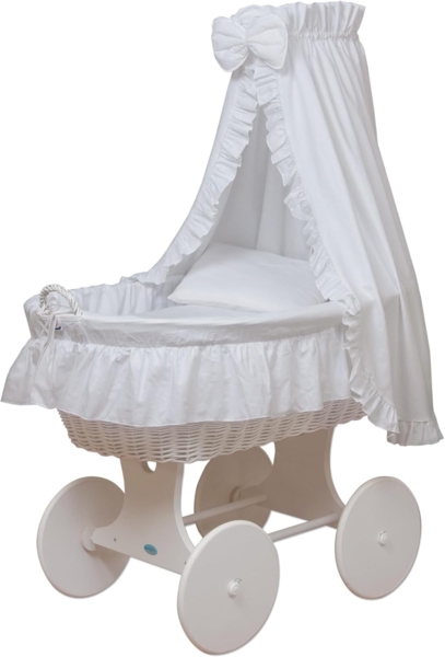 WALDIN Stubenwagen-Set mit Ausstattung Gestell/Räder weiß lackiert, Ausstattung weiß