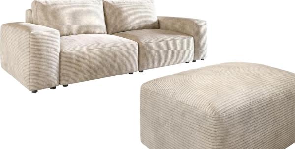 Big-Sofa Lanzo L 260x110 cm Cord Beige mit Hocker