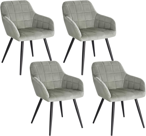 WOLTU 4 x Esszimmerstühle 4er Set Esszimmerstuhl Küchenstuhl Polsterstuhl Design Stuhl mit Armlehnen, mit Sitzfläche aus Samt, Gestell aus Metall, Grau, BH93gr-4