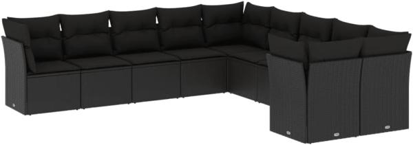 vidaXL 10-tlg. Garten-Sofagarnitur mit Kissen Schwarz Poly Rattan 3250074