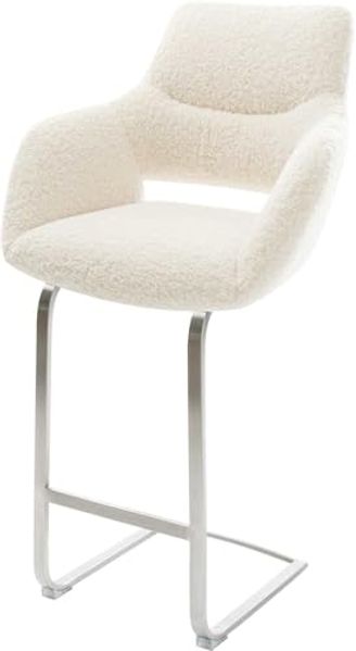 Barstuhl Yago-Flex Teddystoff Beige Freischwinger Flach Edelstahl Silberfarben Taschenfederkern