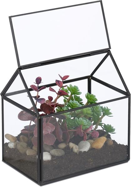 Relaxdays Pflanzenterrarium aus Glas Hausform