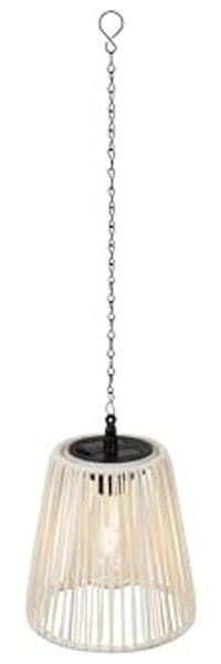 Lumineo LED Solarleuchte, Dauerlicht, warmweiß, Solar LED Pendelleuchte Outdoor 17,5cm Rattan-Optik Weiß / Warmweiß