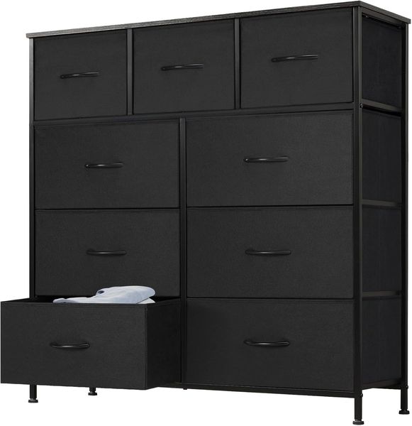 Sweetcrispy Kommode für Schlafzimmer mit 9 Stoffschubladen, hoher Truhenaufbewahrungsturm, Organizer-Einheiten für Kleiderschrank, Kinderzimmermöbel, Stahlrahmen, Holzplatte, leicht, schnell