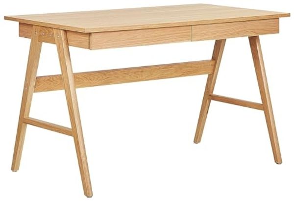Schreibtisch heller Holzfarbton 120x70 cm 2 Schubladen SHESLAY
