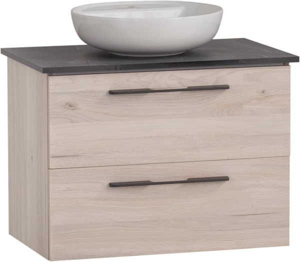 Schildmeyer Waschtisch Maxim 701842, rundes Aufsatzbecken, sandeiche Dekor/Marmor Optik