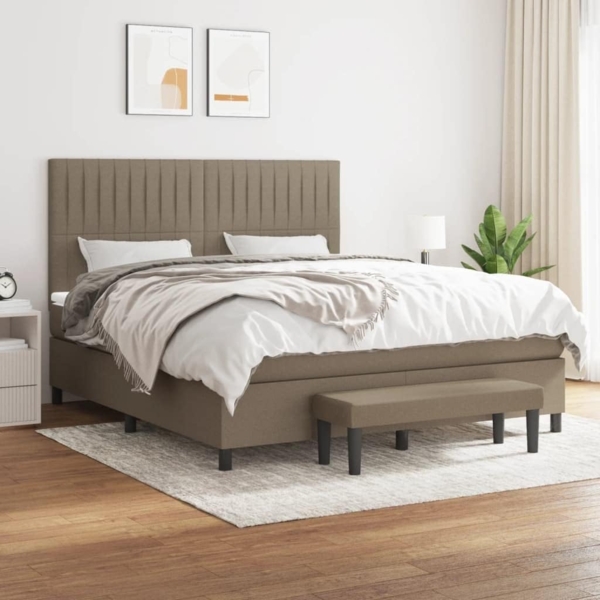 vidaXL Boxspringbett mit Matratze Taupe 180x200 cm Stoff 3136777