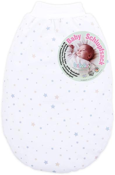 babybay Schlupfsack Organic Cotton mit Gurtschlitz, weiß Sternemix sand/azurblau