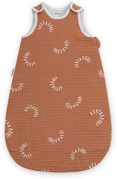 Ehrenkind® Baby Sommerschlafsack Rund Musselin | aus weicher OEKO-TEX zertifizierter Bio-Baumwolle | Sommer Baby Schlafsack Baby 1 TOG Gr. 50/56 Zimt Gemustert