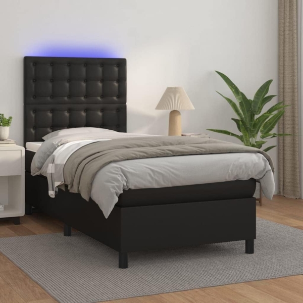 vidaXL Boxspringbett mit Matratze & LED Schwarz 100x200 cm Kunstleder 3135927