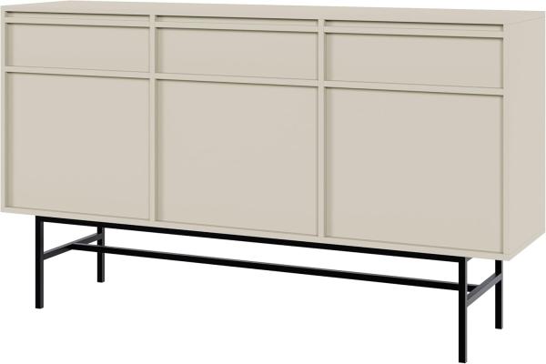 Selsey 'Evo' Sideboard 3-türig mit 3 Schubladen, graubeige mit Metallgestell, ca. 89 x 154 x 39 cm