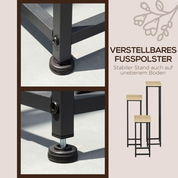 Outsunny Blumenständer Blumentopfhalter im Industriedesign (Pflanzenhocker, 3 St, Blumenständer), für Garten Balkon Schwarz+Natur Bild 5