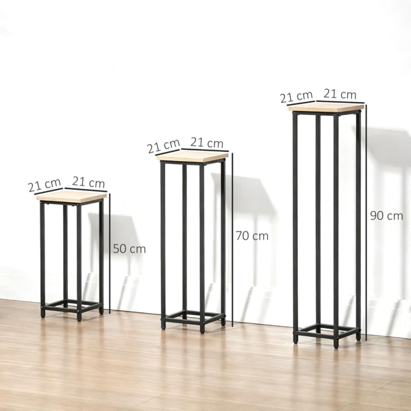 Outsunny Blumenständer Blumentopfhalter im Industriedesign (Pflanzenhocker, 3 St, Blumenständer), für Garten Balkon Schwarz+Natur Bild 7