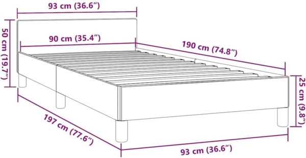 vidaXL Bettgestell mit Kopfteil ohne Matratze Creme 90x190 cm 347473 Bild 3