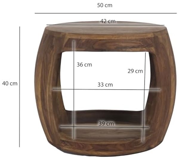 Beistelltisch Ø 50cm Sheesham Massivholz rund mit Ablagefach – Couchtisch Echtholz handgefertigt Bild 3