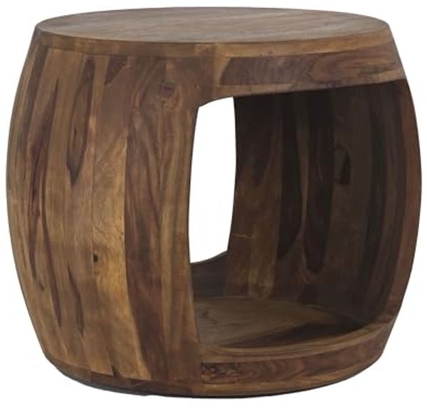 Beistelltisch Ø 50cm Sheesham Massivholz rund mit Ablagefach – Couchtisch Echtholz handgefertigt