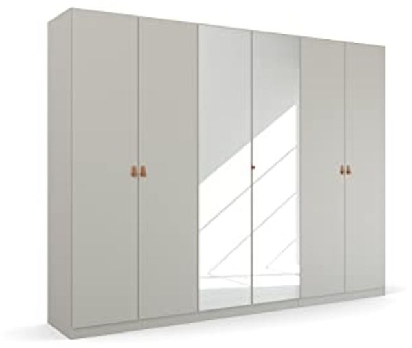 Rauch Möbel Homey by Quadra Spin Schrank Drehtürenschrank, Grau, 6-trg. mit Spiegel, inkl. 3 Kleiderstangen, 3 Einlegeböden, BxHxT 271 x 210 x 54 cm