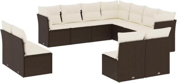 vidaXL 11-tlg. Garten-Sofagarnitur mit Kissen Braun Poly Rattan 3249662