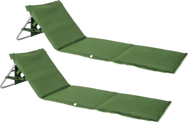 ONVAYA Premium Strandmatte Khaki 2er Set | 2cm gepolstert mit Rückenlehne | Strandliege faltbar | Strandmatratze dunkelblau | Sonnenmatte mit Tragegurt | 161 x 55 x 45 cm